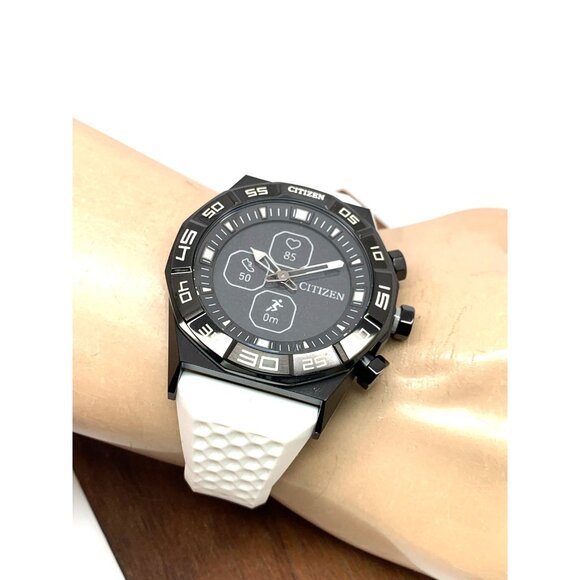 Citizen Mens Watch JY1007-12E CZ Smart Smartwatch Hybrid Black White Rubber 44mm - Picture 6 of 14